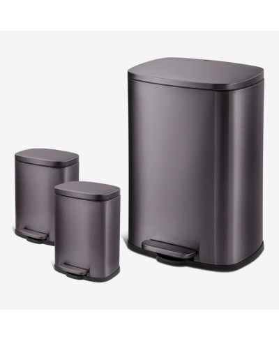 Комплект из 3 мусорных баков Qualiazero 50L + 5L + 5L, прямоугольные, из нержавеющей стали с крышками