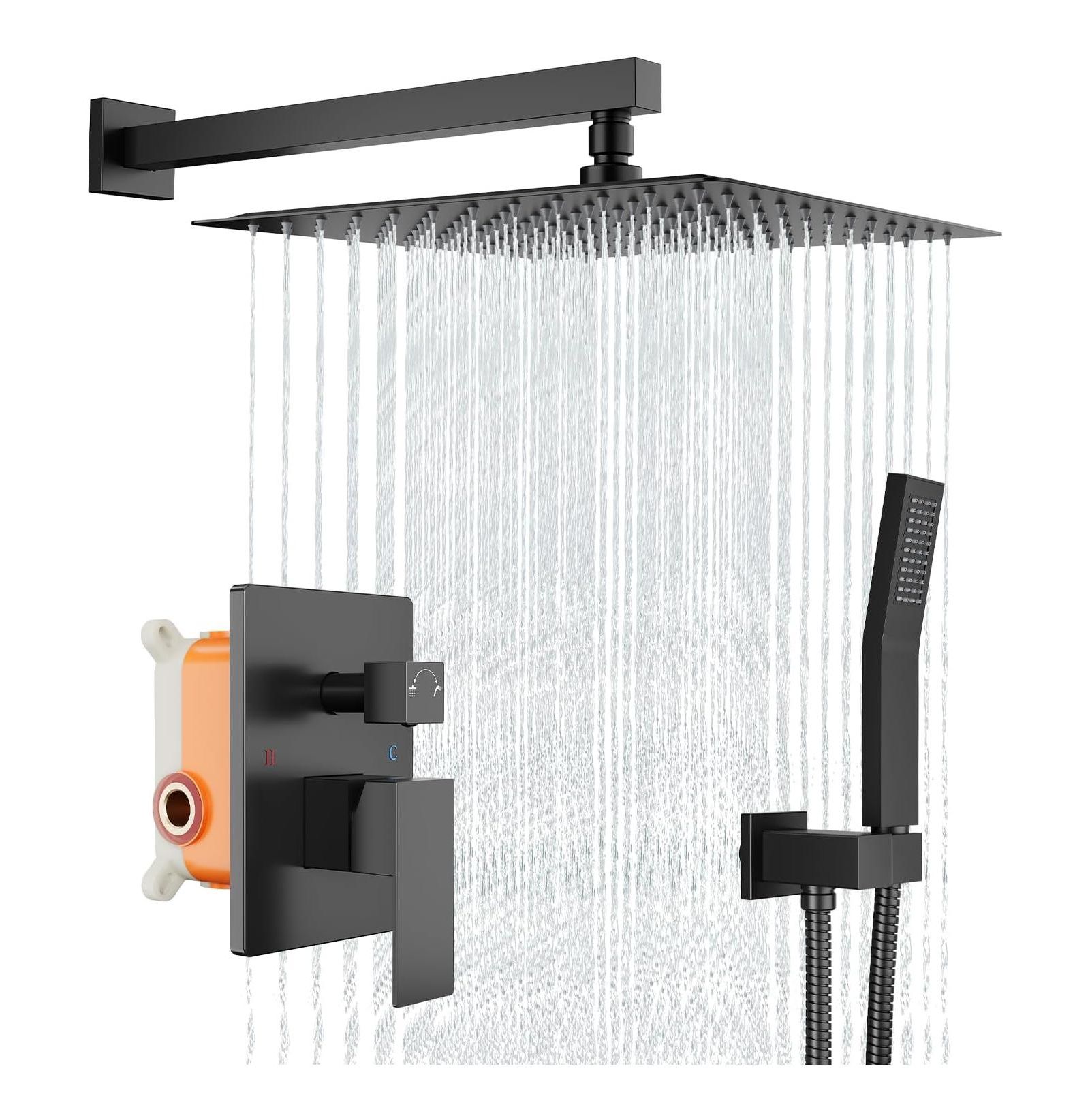 Gaomon Pressure-Balanced Wall Mounted Shower System with Rainfall Shower Head and Handheld Combo