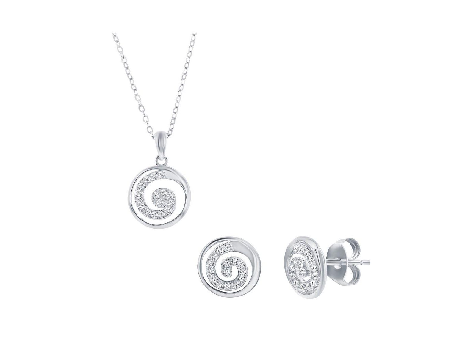 Набор ожерелья и серег Sterling Pave CZ Swirl Design