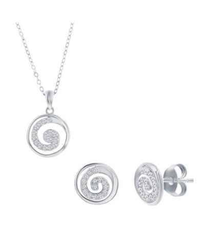 Набор ожерелья и серег Sterling Pave CZ Swirl Design