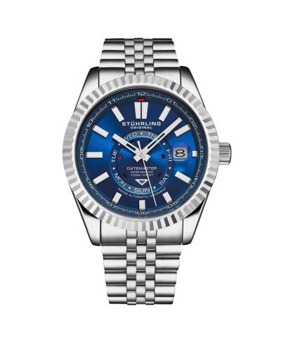 Мужские швейцарские автоматические часы Stuhrling Datemaster II Stainless Steel, Blue Dial, 100M Water Resistant