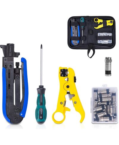 Комплект обжимного инструмента KOTTO Coax Cable Crimper с инструментом для зачистки и коннекторами