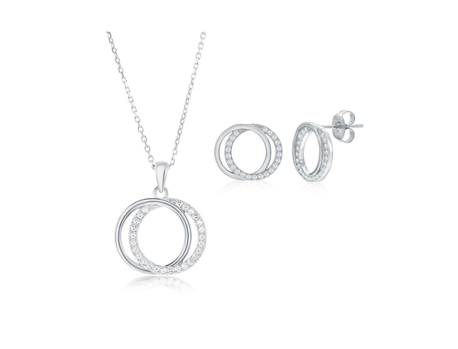 Набор колье и серег Sterling, Interlocking Circle CZ Necklace & Earrings Set