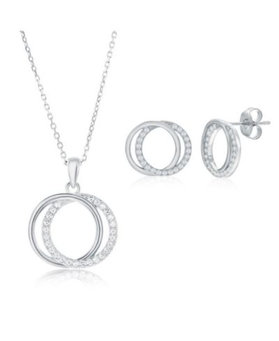 Набор колье и серег Sterling, Interlocking Circle CZ Necklace & Earrings Set