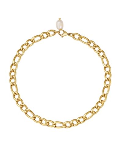 Браслет на ногу ADORNIA Tarnish Resistant Gold Freshwater Pearl Figaro Chain