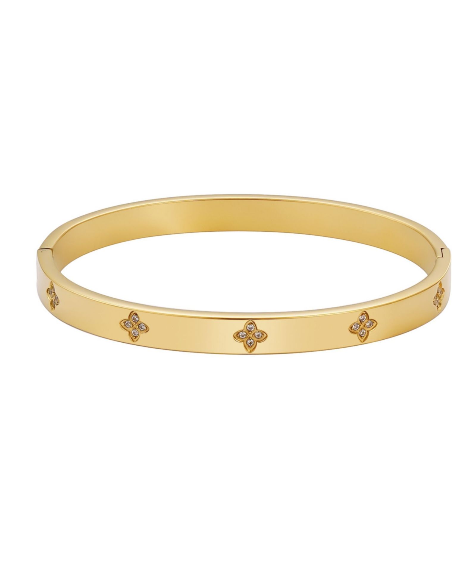 ADORNIA Tarnish Resistant Gold Pave Clover Cuff Bracelet