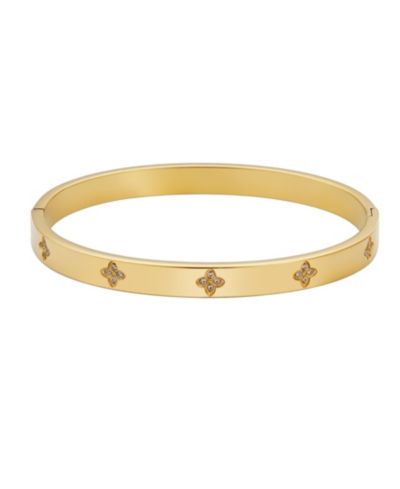ADORNIA Tarnish Resistant Gold Pave Clover Cuff Bracelet