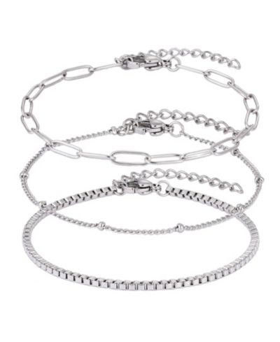 ADORNIA Tarnish Resistant Silver Chain Bracelet Set