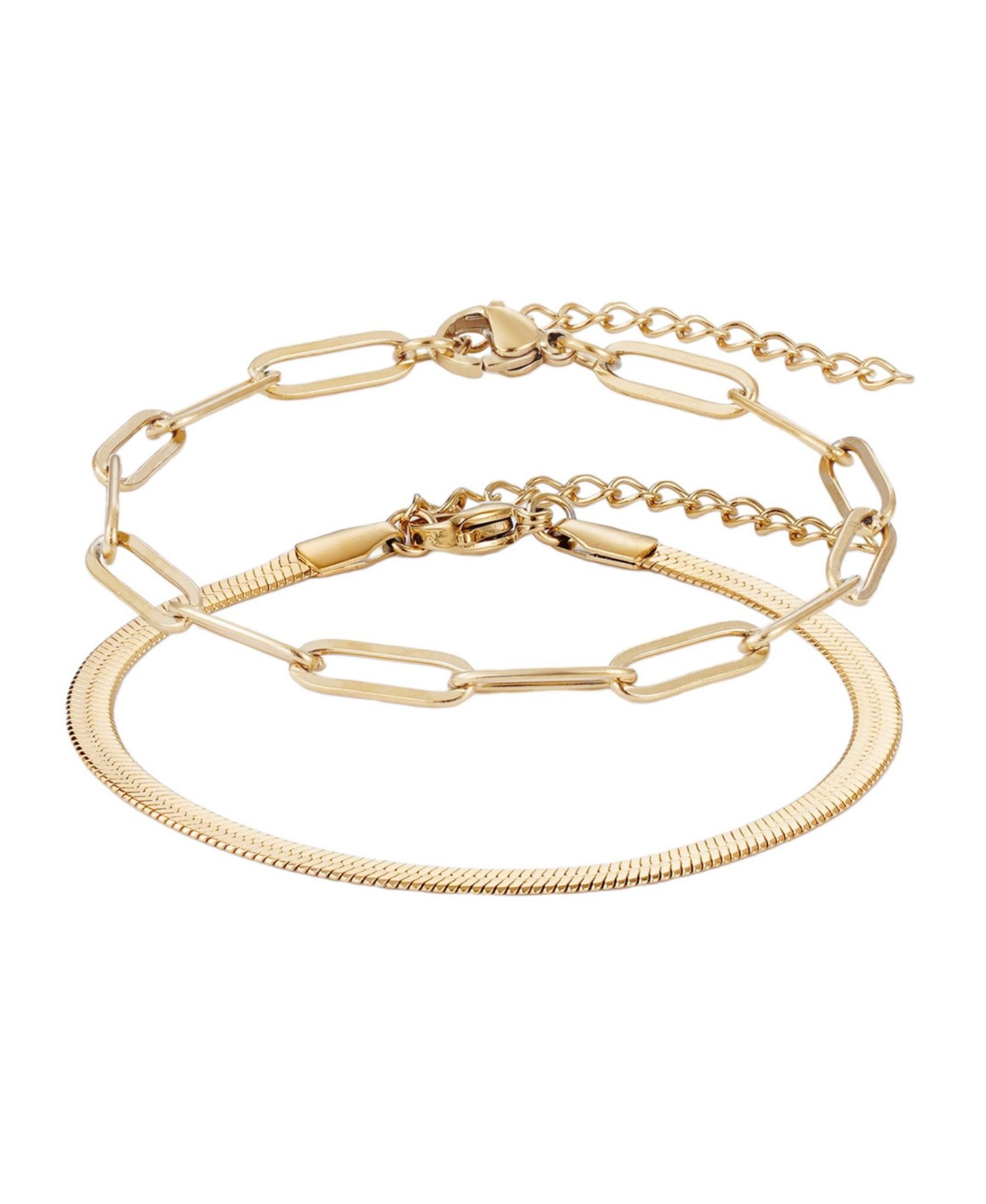 ADORNIA Tarnish Resistant Gold 2-Chain Bracelet Set
