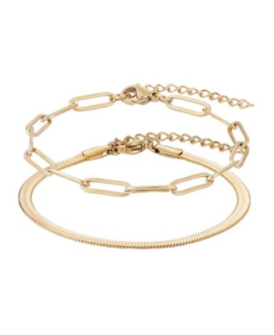 ADORNIA Tarnish Resistant Gold 2-Chain Bracelet Set