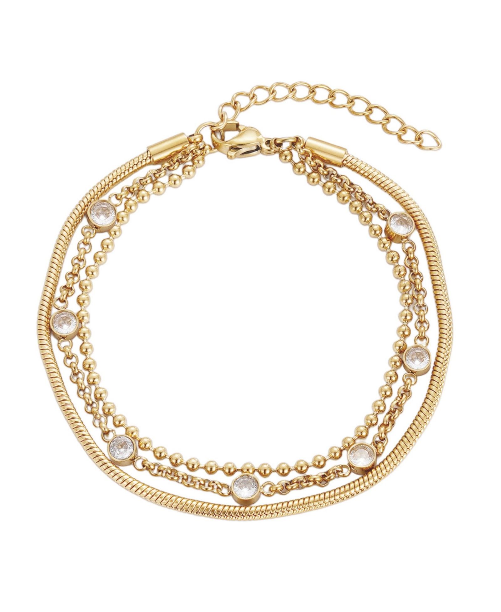 Браслет ADORNIA Tarnish Resistant Gold Crystal Layered 3-Chain