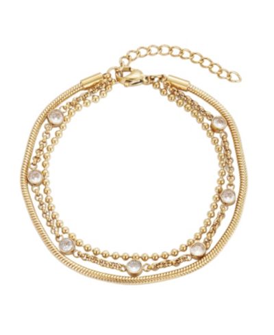 Браслет ADORNIA Tarnish Resistant Gold Crystal Layered 3-Chain
