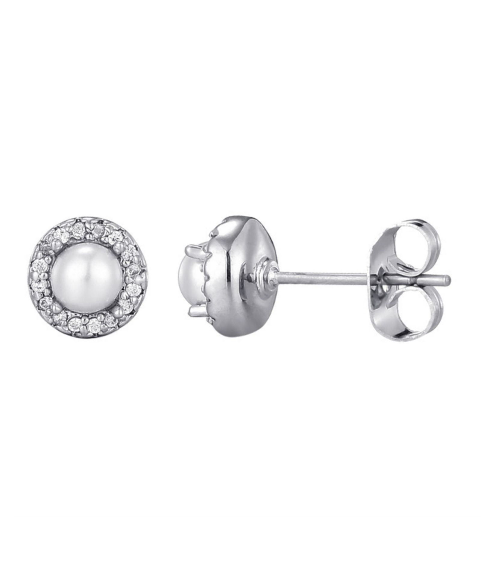 ADORNIA Silver Freshwater Pearl CZ Halo Stud Earrings