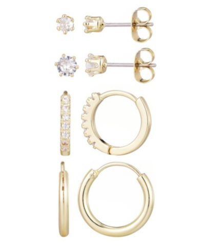ADORNIA Набор серег-гвоздик Gold CZ Hoop и Solitaire