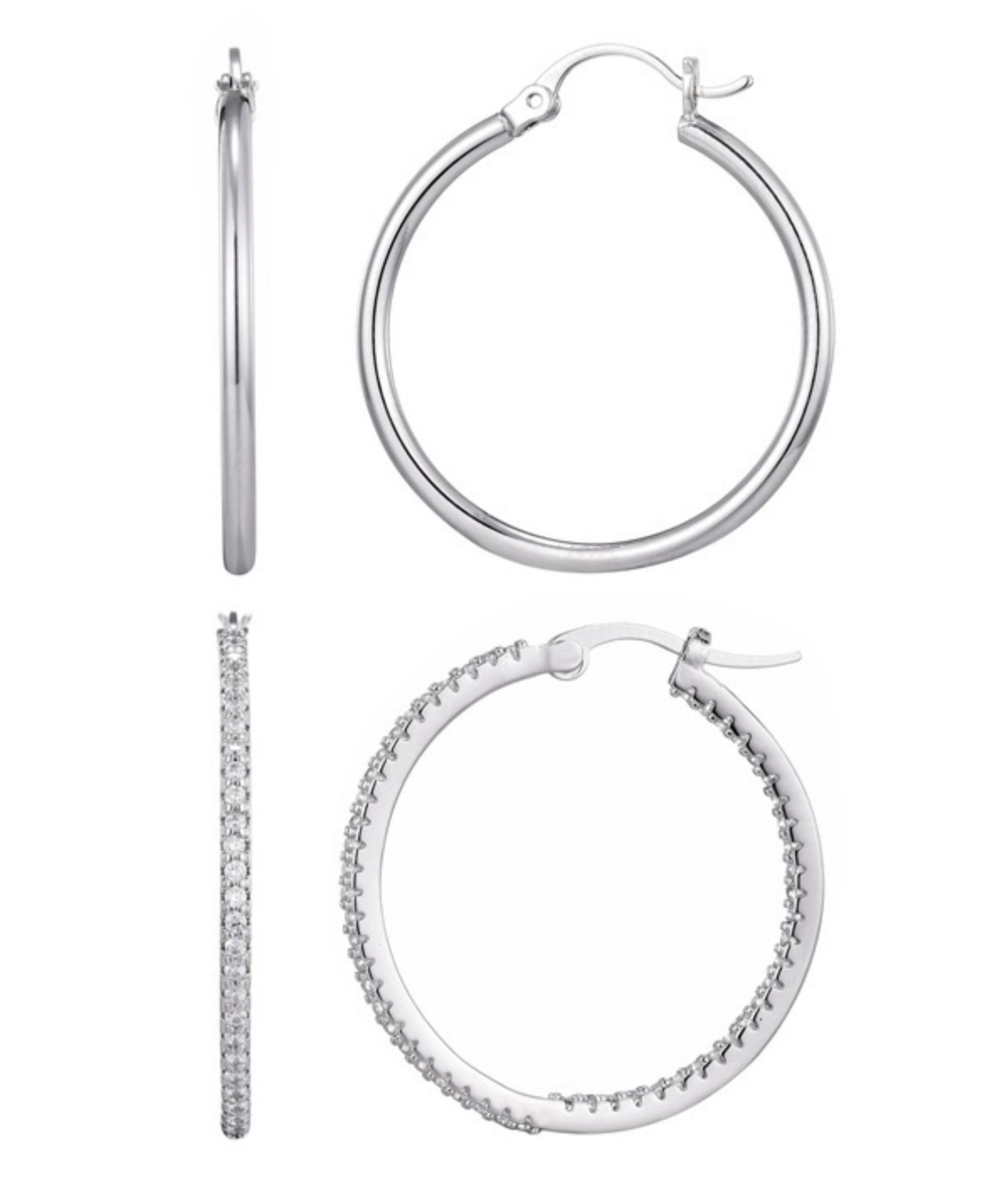 Серьги ADORNIA Silver CZ Infinity and Plain Hoop Set