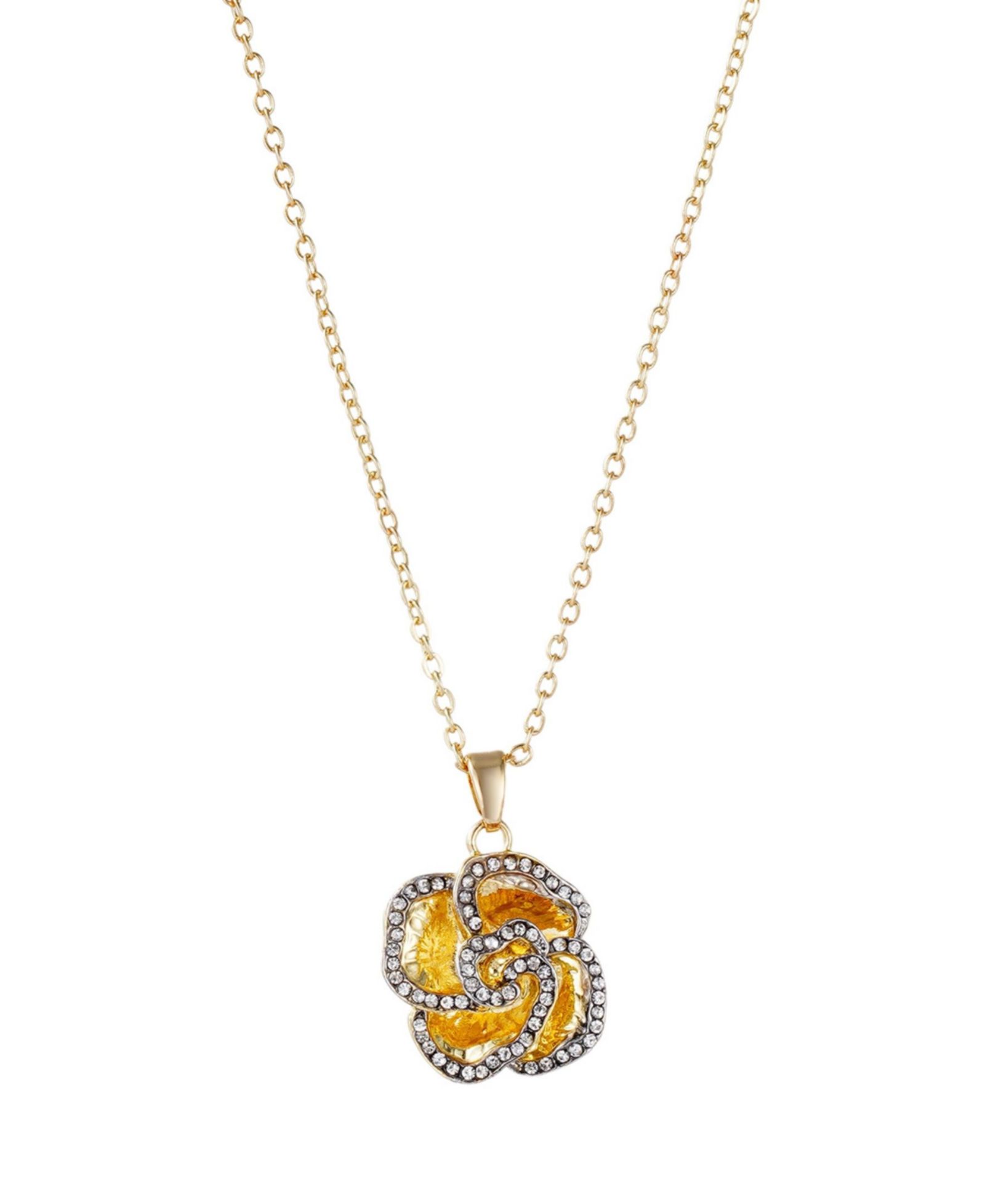 ADORNIA Gold Crystal Encrusted Flower Pendant Necklace