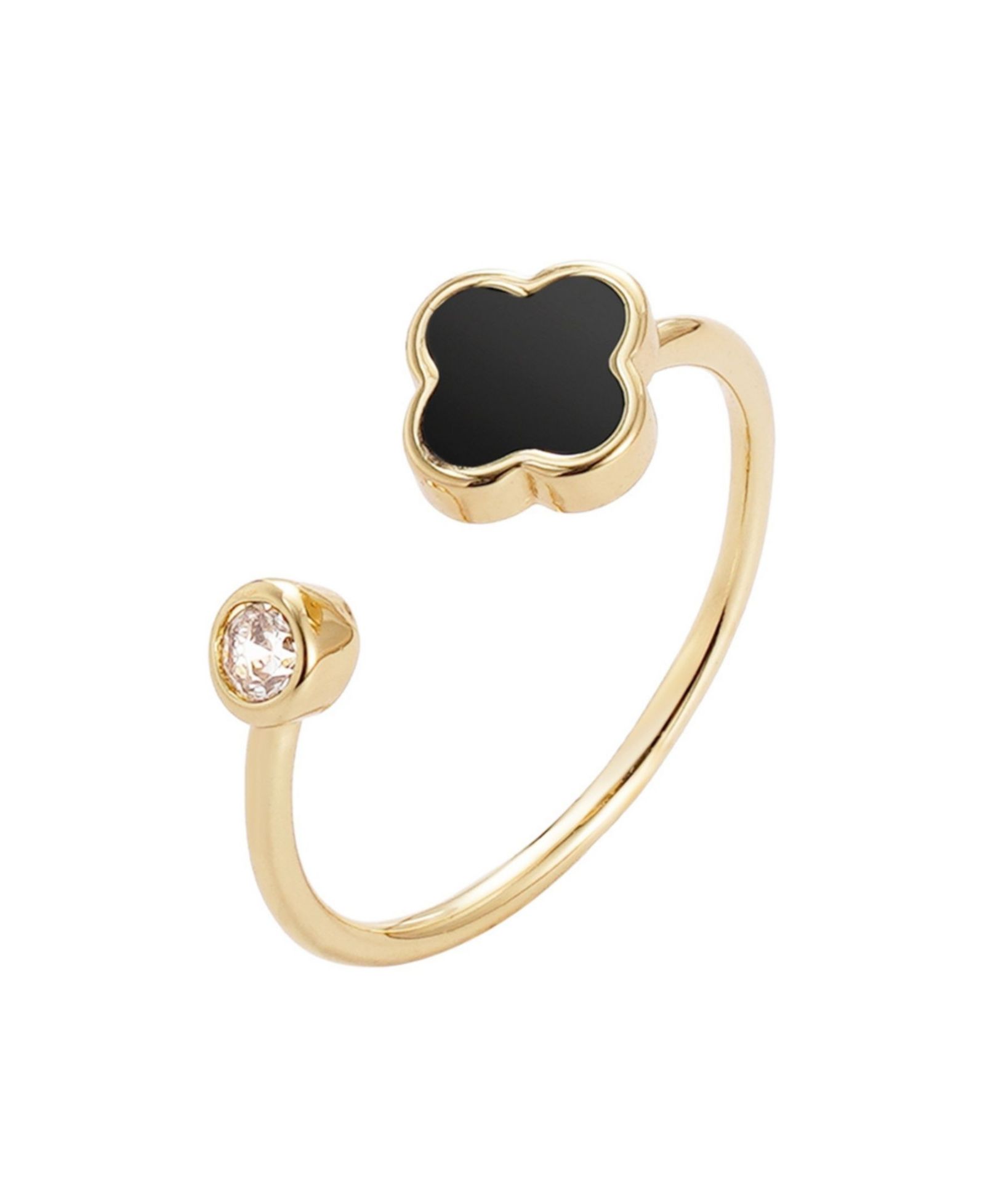 Кольцо ADORNIA Gold Adjustable CZ Black Clover