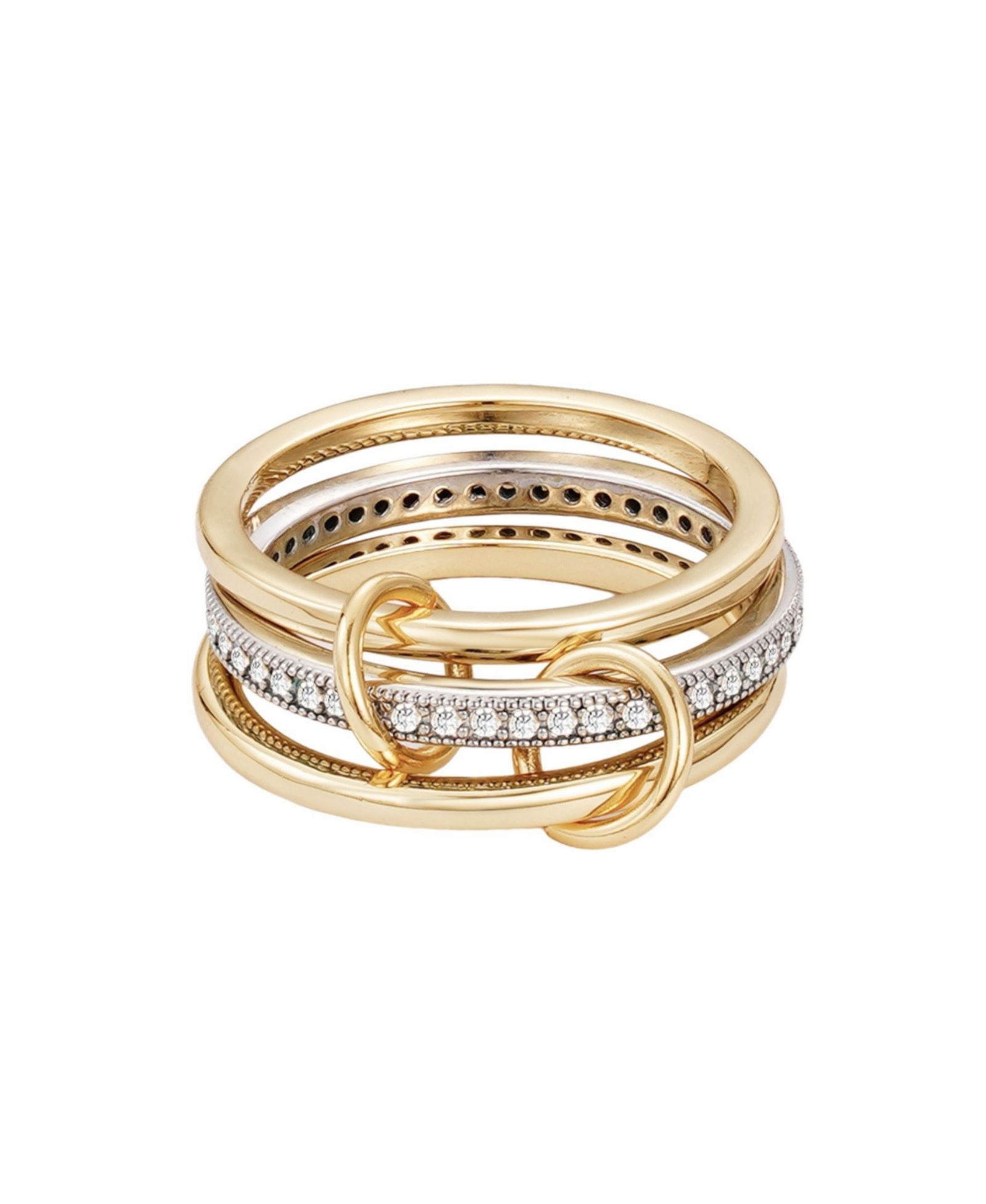 ADORNIA Gold and Silver CZ Connected 3-Piece Ring Stack