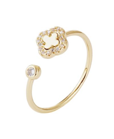 ADORNIA Gold CZ Open Band Clover Ring
