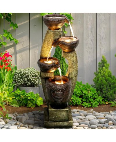SunJet 39.3” H Modern Outdoor Fountain - 4-Tiered Outdoor Garden Fountains with Contemporary Design&LED Light for Garden, Patio, Deck, Porch, Backyard and Home Art Decor