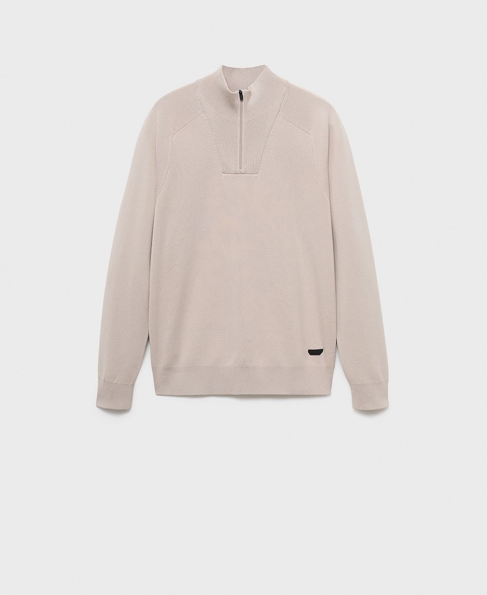Mango Men's Breathable Zip-Neck Sweater