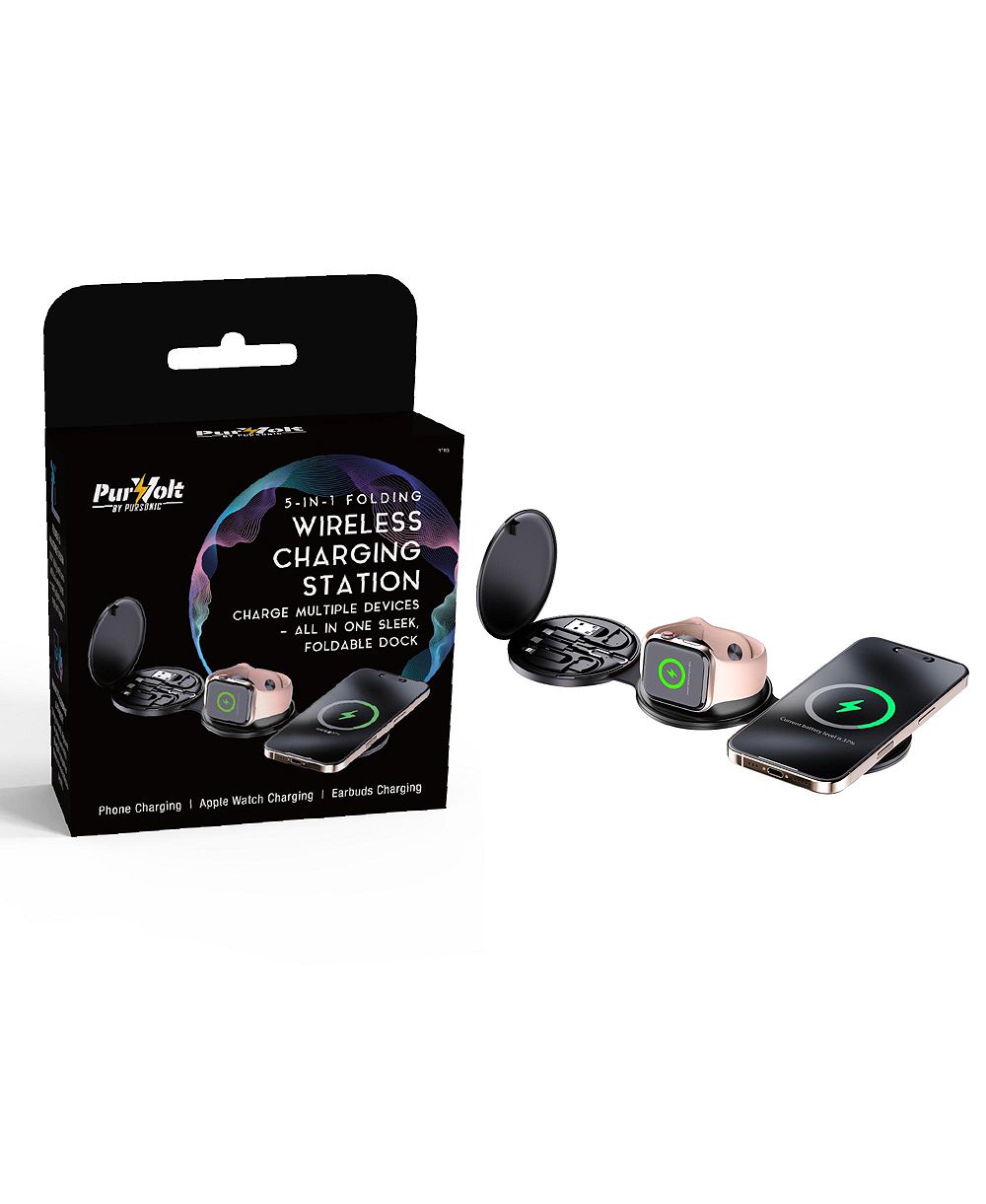 Pursonic 5-in-1 Foldable Wireless Charging Station for Qi-Enabled Devices and Apple Accessories