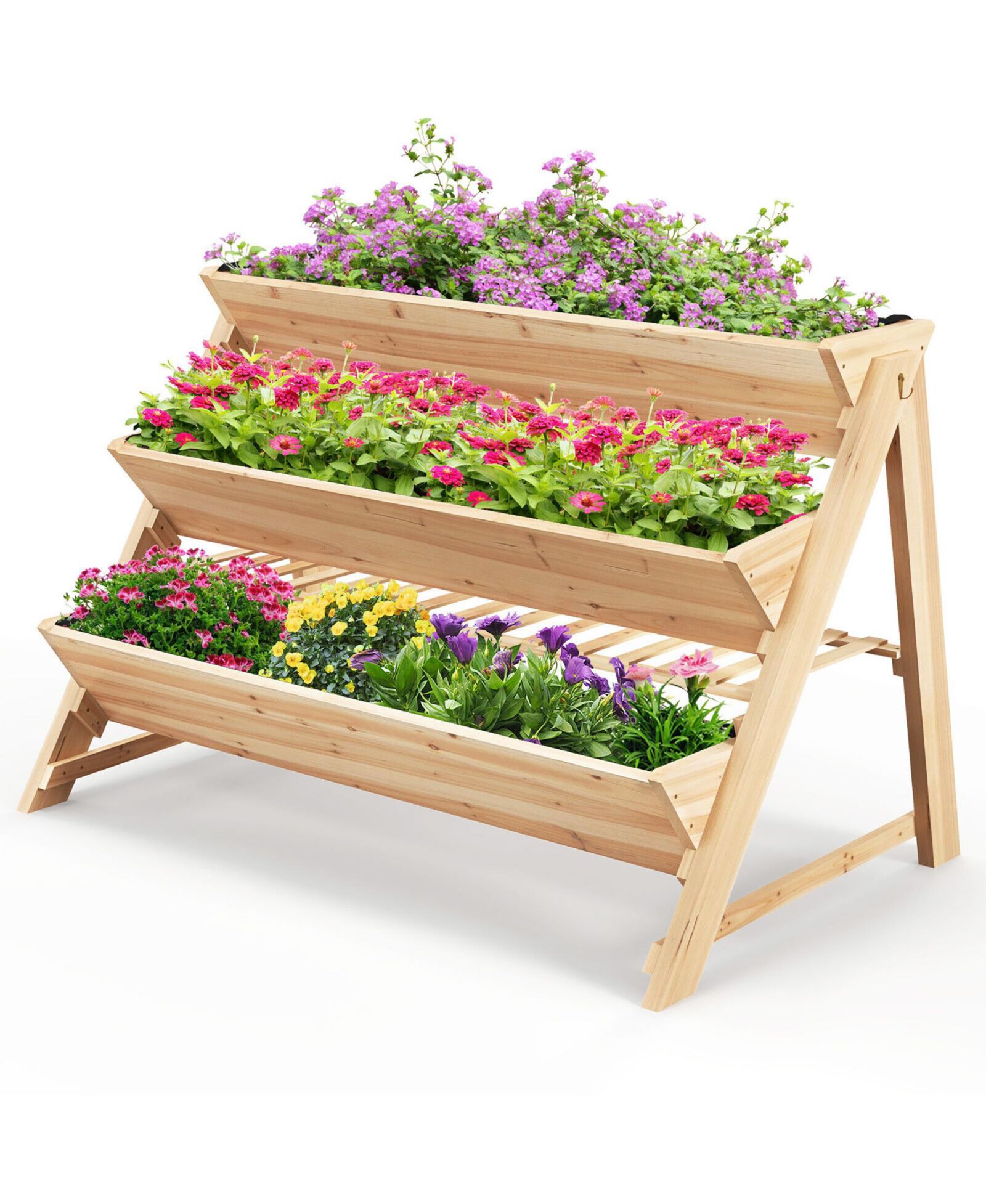 Gymax 3-Tier Raised Garden Bed with Storage Shelf and Side Hooks