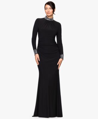 Betsy & Adam Women's Long Sleeve Mock Neck Gown