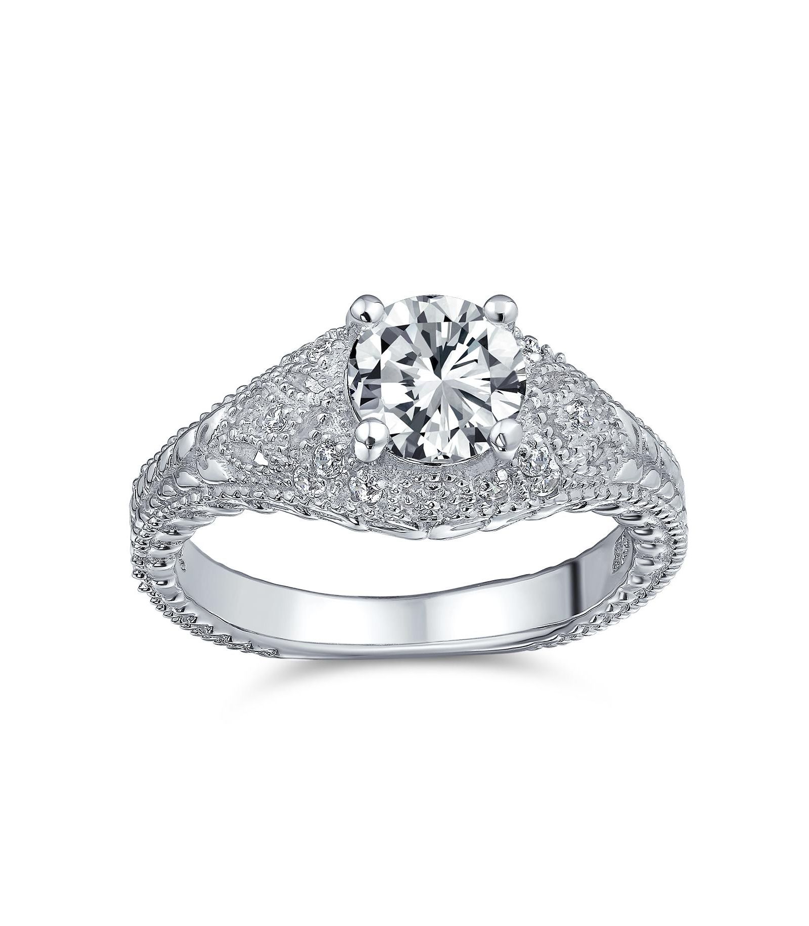 Bling Jewelry Vintage 2CT Solitaire CZ Engagement Ring Milgrain Band .925 Sterling Silver