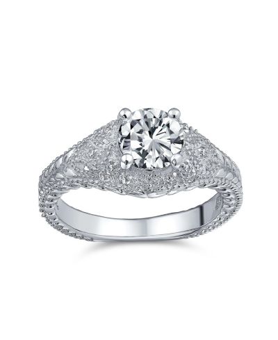 Bling Jewelry Vintage 2CT Solitaire CZ Engagement Ring Milgrain Band .925 Sterling Silver