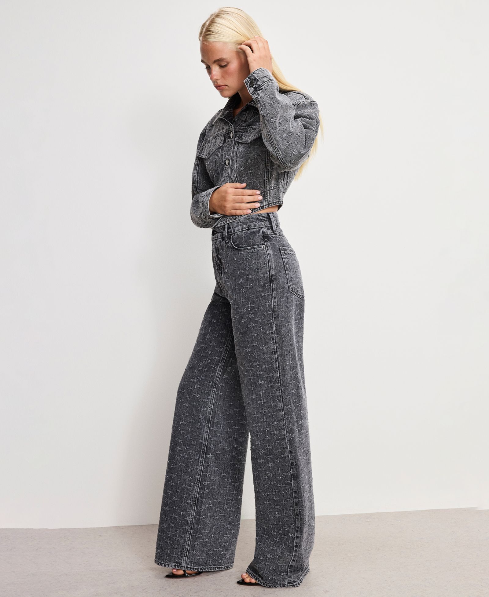 Good American Женские джинсы Dolly Joleans Crystal Good Skate Wide Leg, Regular & Plus Size