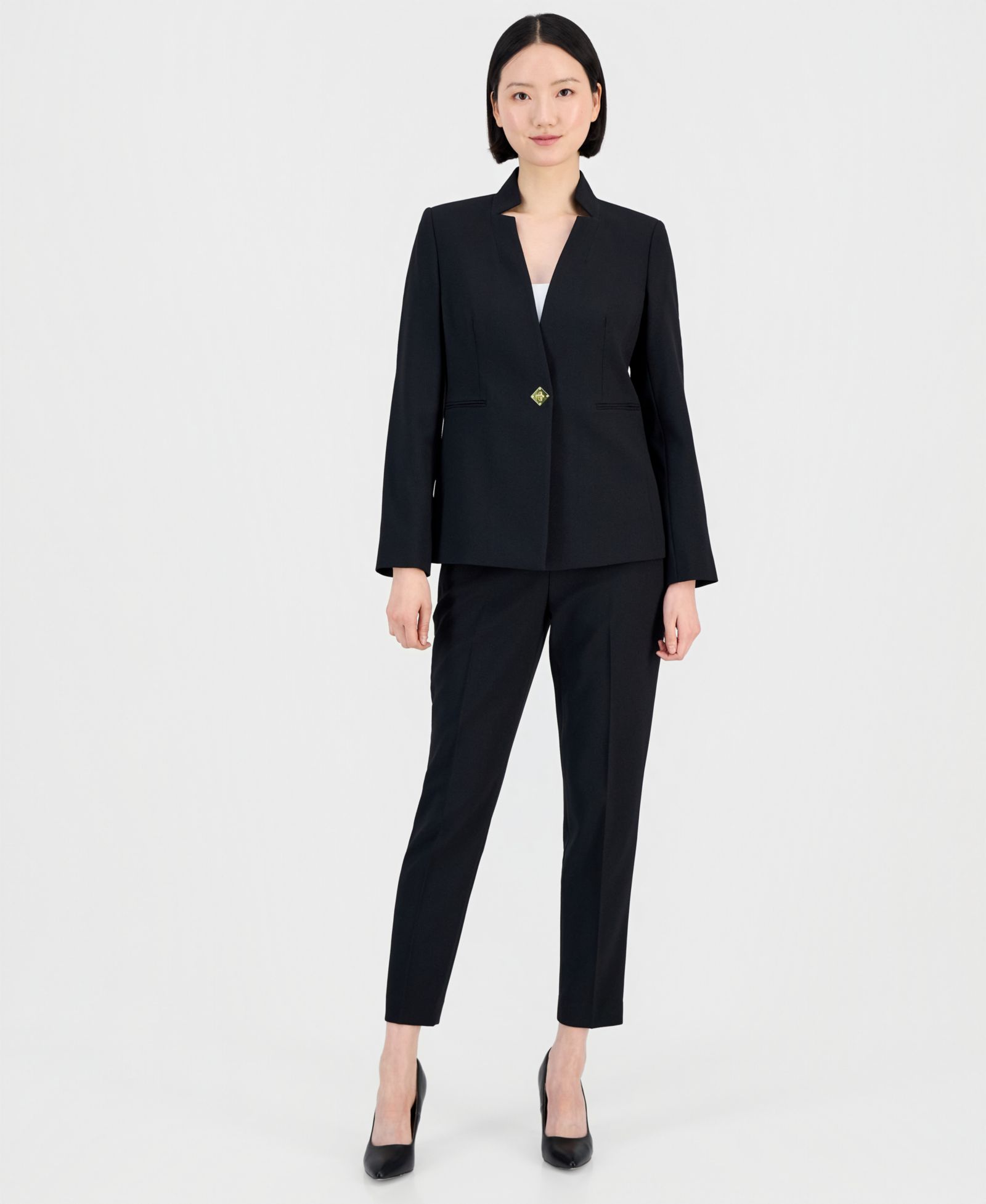 Tahari ASL Women's Notched One-Button Pantsuit