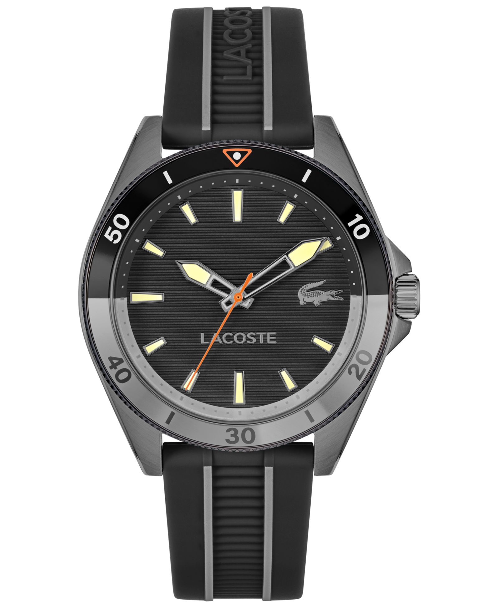 Lacoste Men's часы Mainsail с черным силиконовым ремешком, 43mm