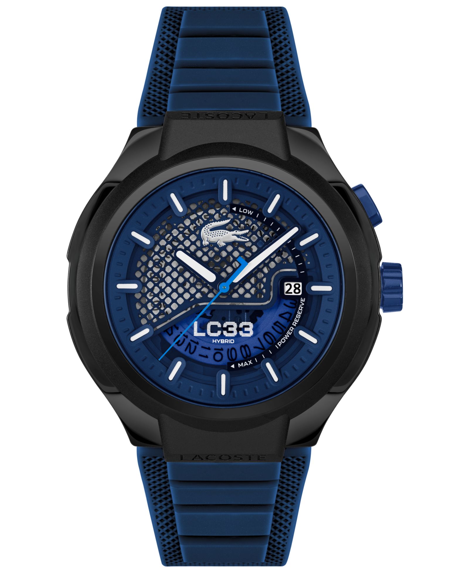 Lacoste Men's LC33 Mech Hybrid Automatic Blue Silicone Strap Watch, 44mm