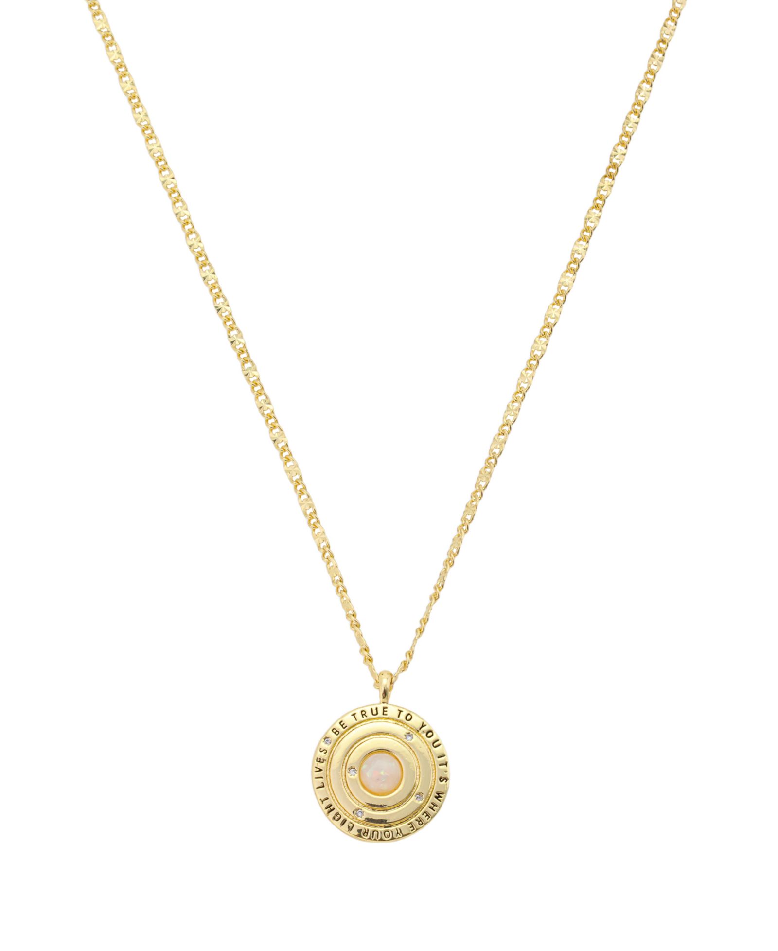 Unwritten Gold Plated Cubic Zirconia Faux Opal Round Pendant Necklace