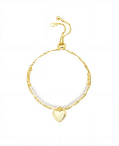 Браслет Unwritten Gold Heart Glass Cultivated Pearls Beads Twist Chain Double Strand Bolo