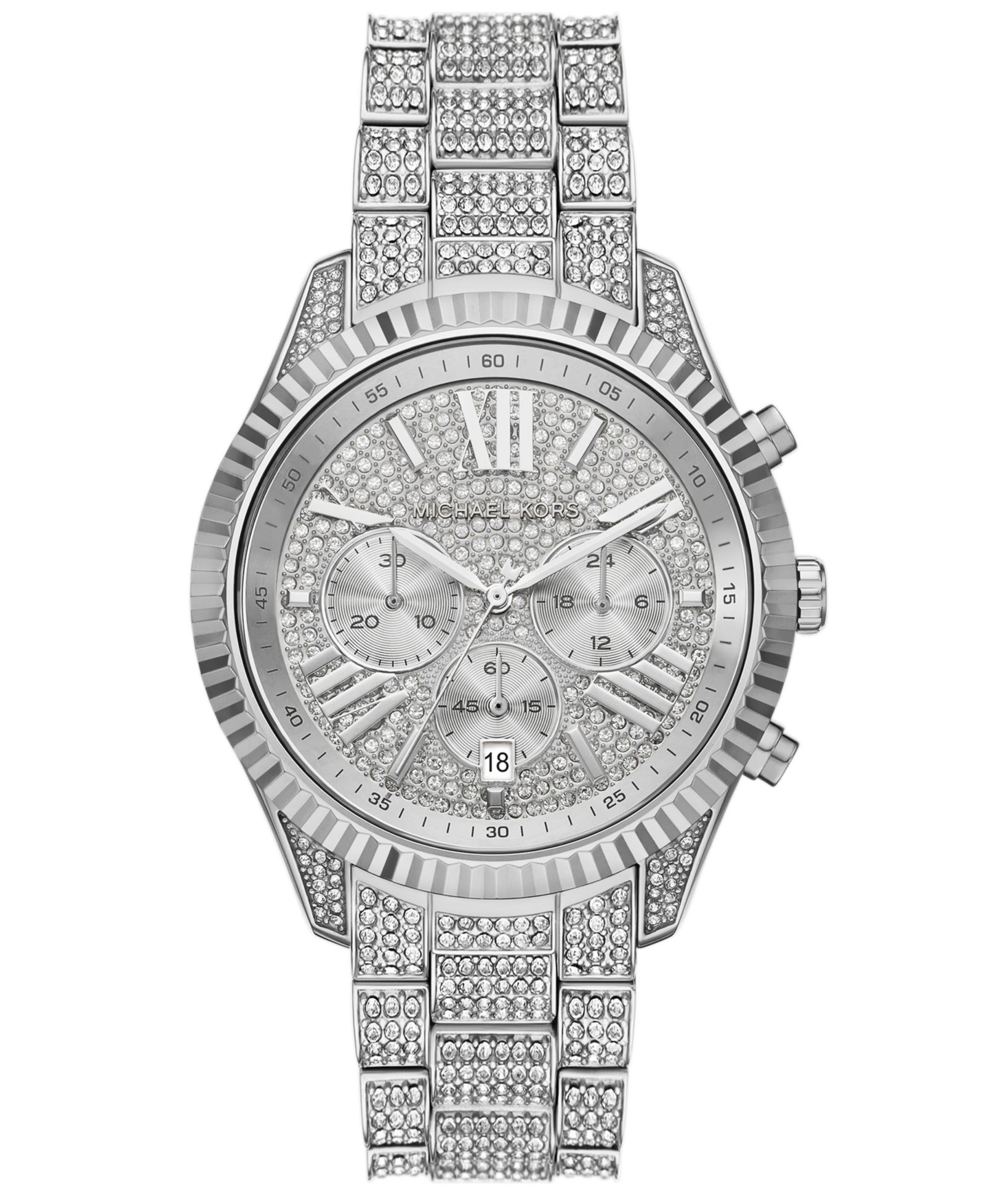 Женские часы Michael Kors Lexington Chronograph Silver-Tone Stainless Steel, 42mm