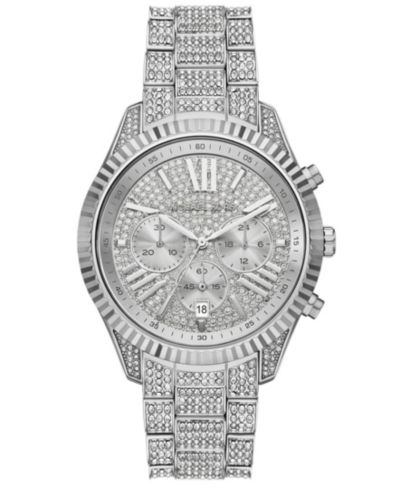 Женские часы Michael Kors Lexington Chronograph Silver-Tone Stainless Steel, 42mm