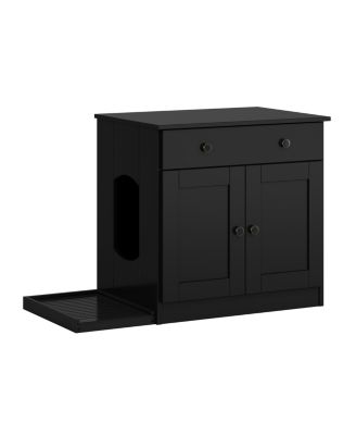 Palace Imports 100% Solid Wood Ziva 2-Door Cat Litter Box Enclosure with Litter Catch