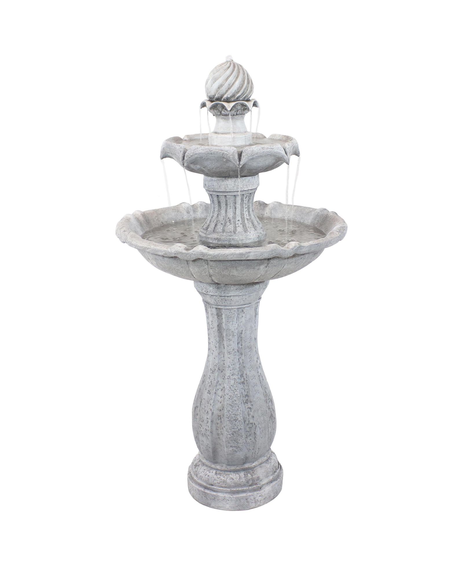 45" H Outdoor Arcade 2-Tier Solar Water Fountain with Battery Backup and LED Light