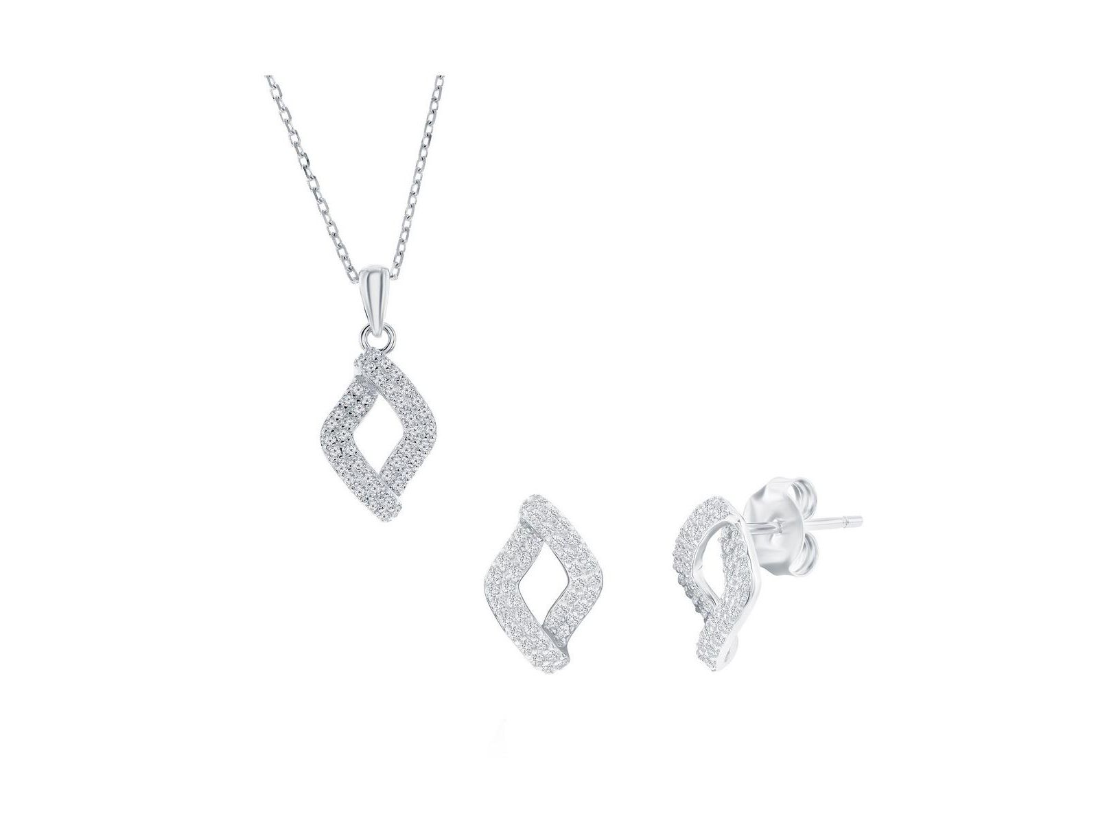 Sterling , Pave CZ Marquise Necklace & Earrings Set
