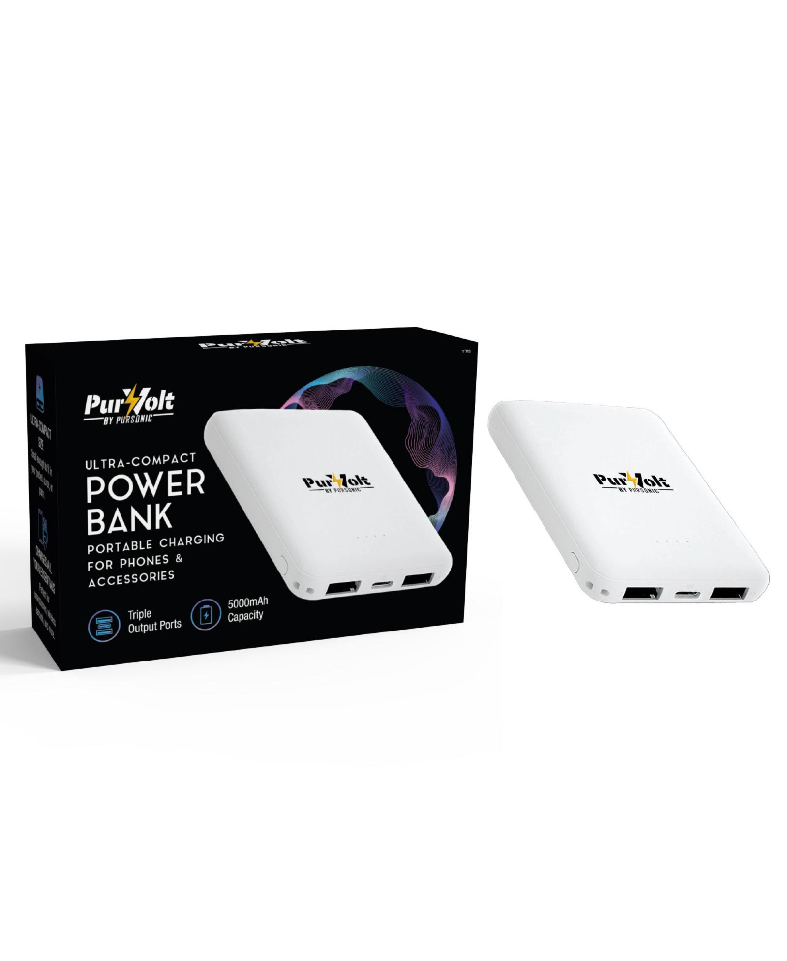 Pursonic 5000mAh Wireless Magnetic Ultra-Compact Power Bank Compatible with Smartphones and Wireless Earbuds