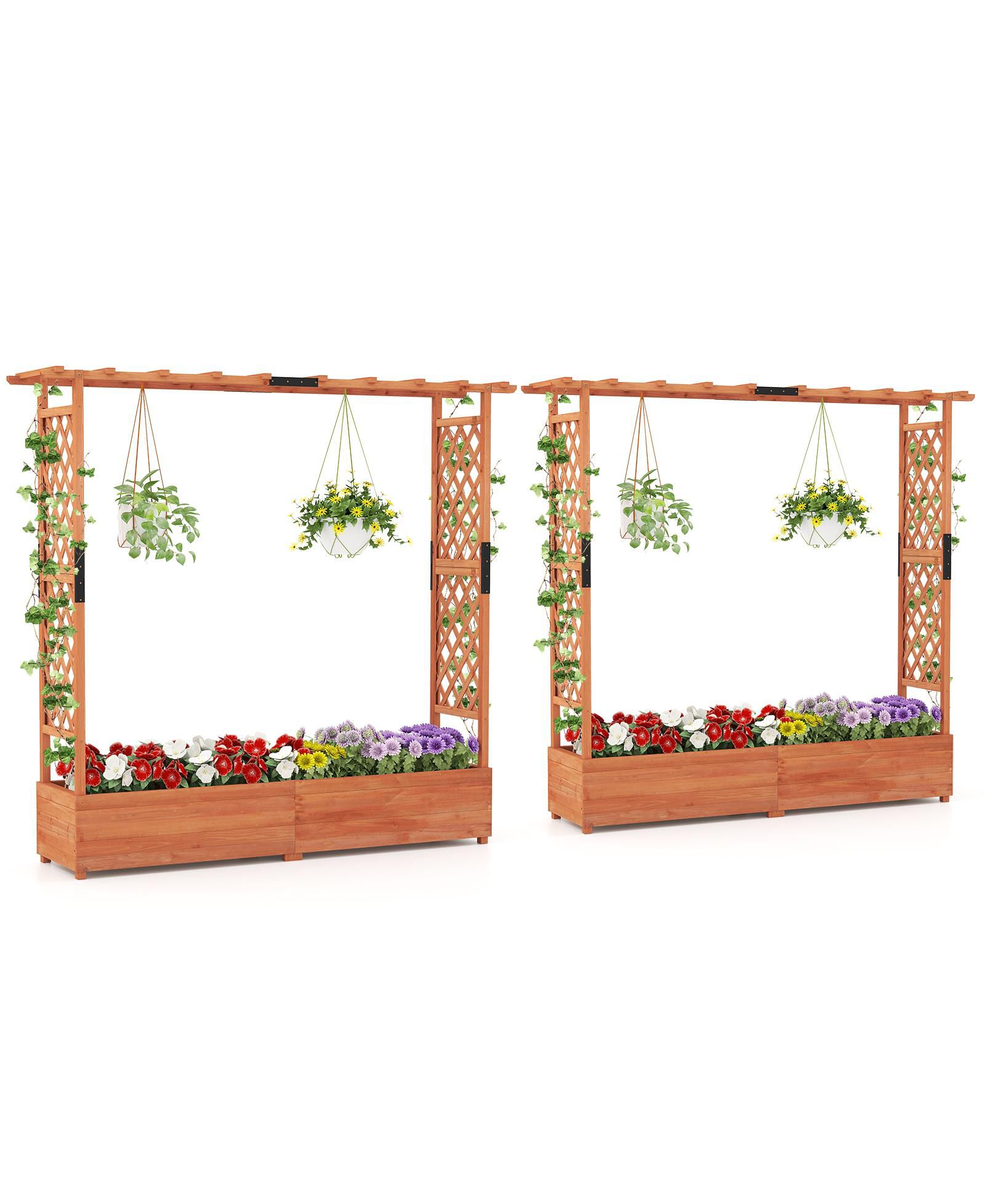 Садовая клумба Gymax 2PCS Raised Garden Bed Planter Box с решеткой для вьющихся растений