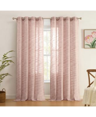 HLC.ME Madison Faux Linen Textured Semi Sheer Privacy Sun Light Filtering Transparent Window Grommet Long Thick Curtains Panels, Set of 2