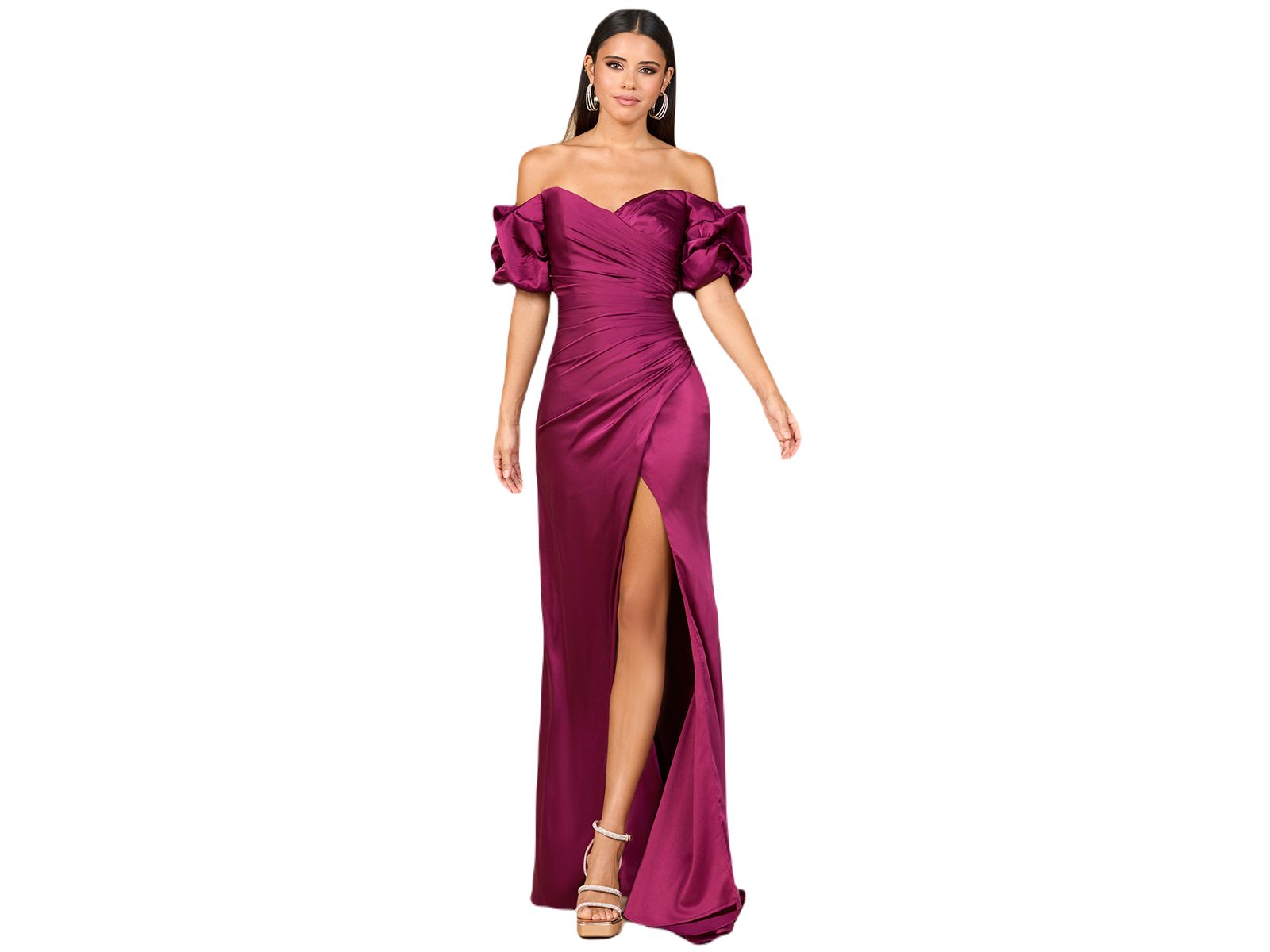 Lara Женское атласное платье Off Shoulder с разрезом