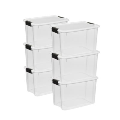 Контейнер для хранения Sterilite 30 Qt Clear Plastic Stackable с крышкой, белый (6 шт.)