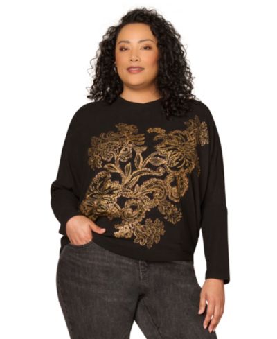 Топ Democracy Plus Size с длинным рукавом и деталями из фольги, крой batwing