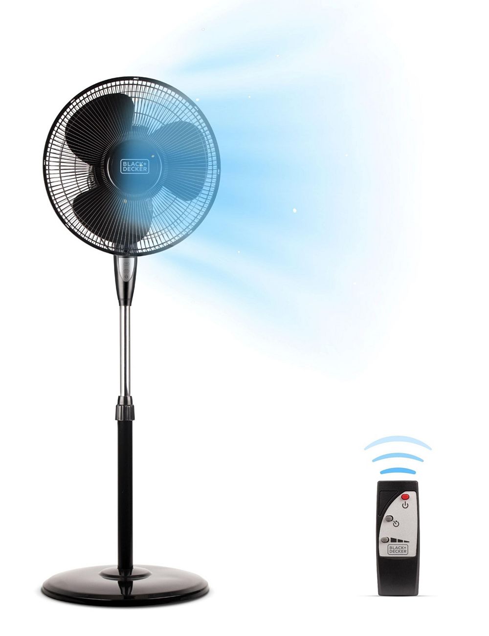 BLACK+DECKER 16" Stand Fan with Pedestal Base, Height Adjustable, with Remote and Touch Control Panel, Black