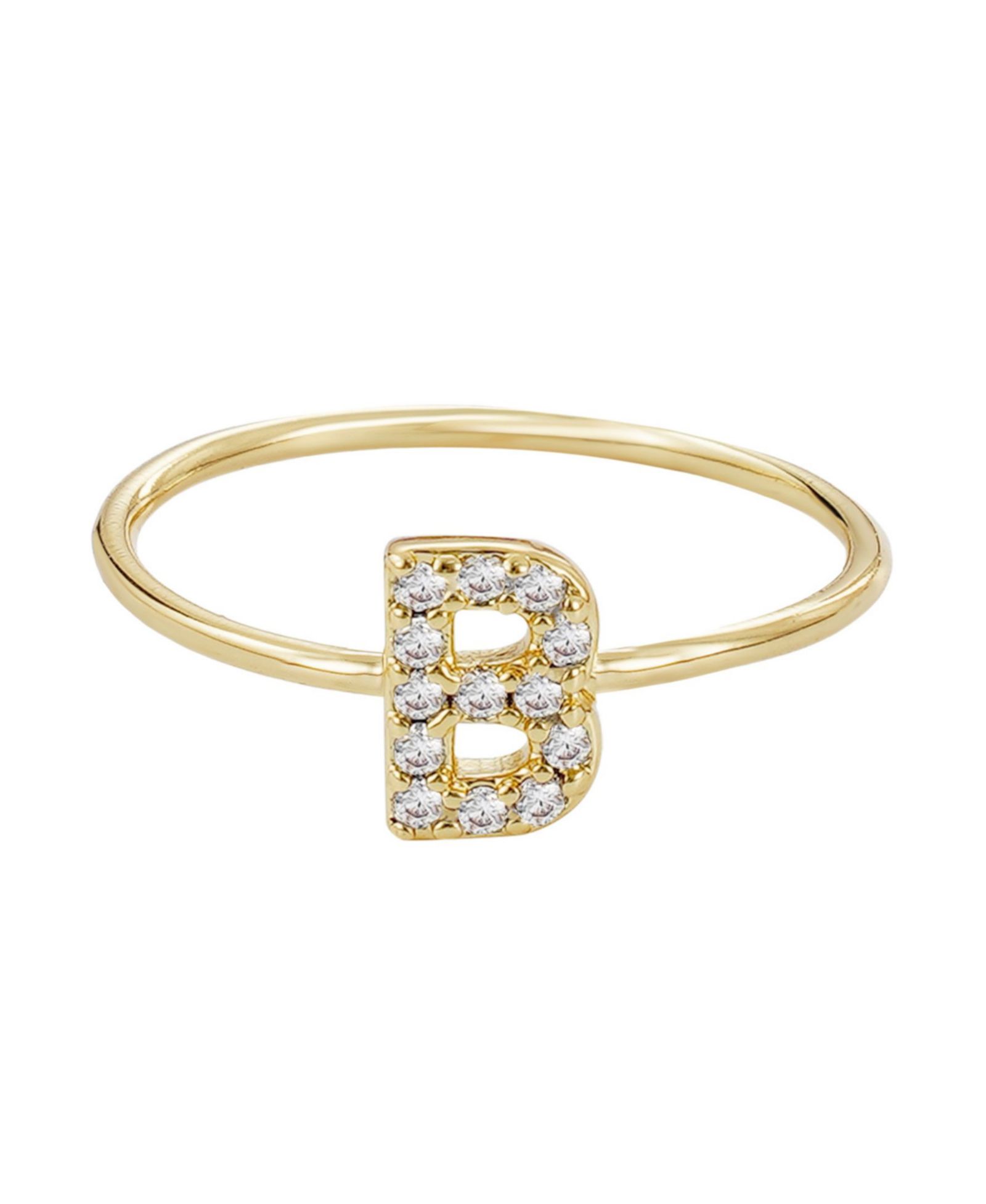 ADORNIA Gold Cubic Zirconia Pave Initial Ring sz 6