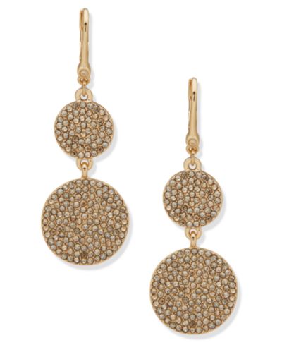 Серьги-подвески DKNY Glass Gold-Tone Dynamic Pave Disc